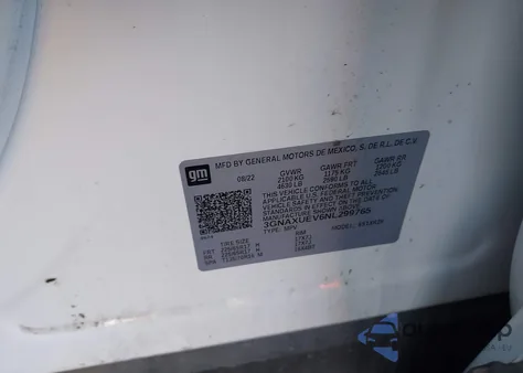 2022 Chevrolet Equinox Awd Lt z USA, uszkodzony, nr VIN 3GNAXUEV6NL299765